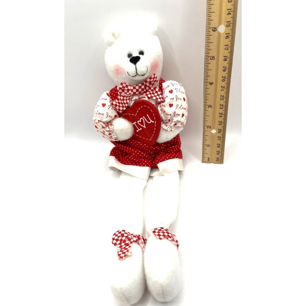 Valentines Day White & Red Teddy Bear Holding Heart 20" By Flowers Inc Balloons